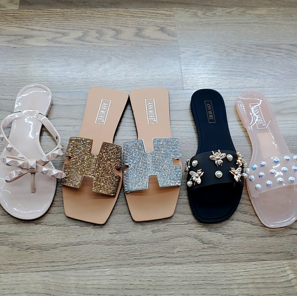 Ann More Everett Silver Crystal Flat Sandals